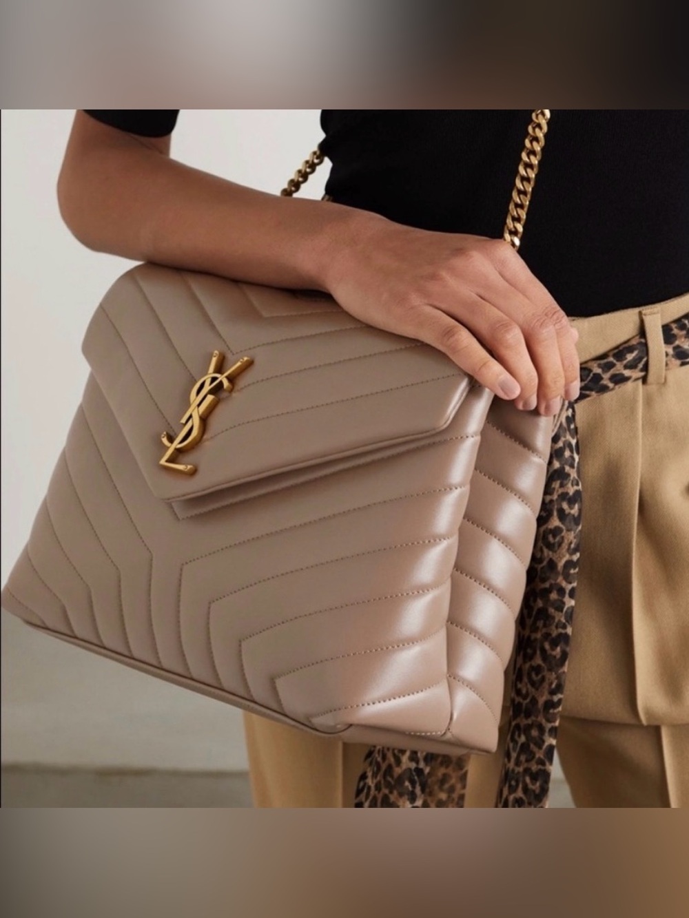 Like New! Saint Laurent Quilted Lou Lou YSL Shoulder Bag Taupe